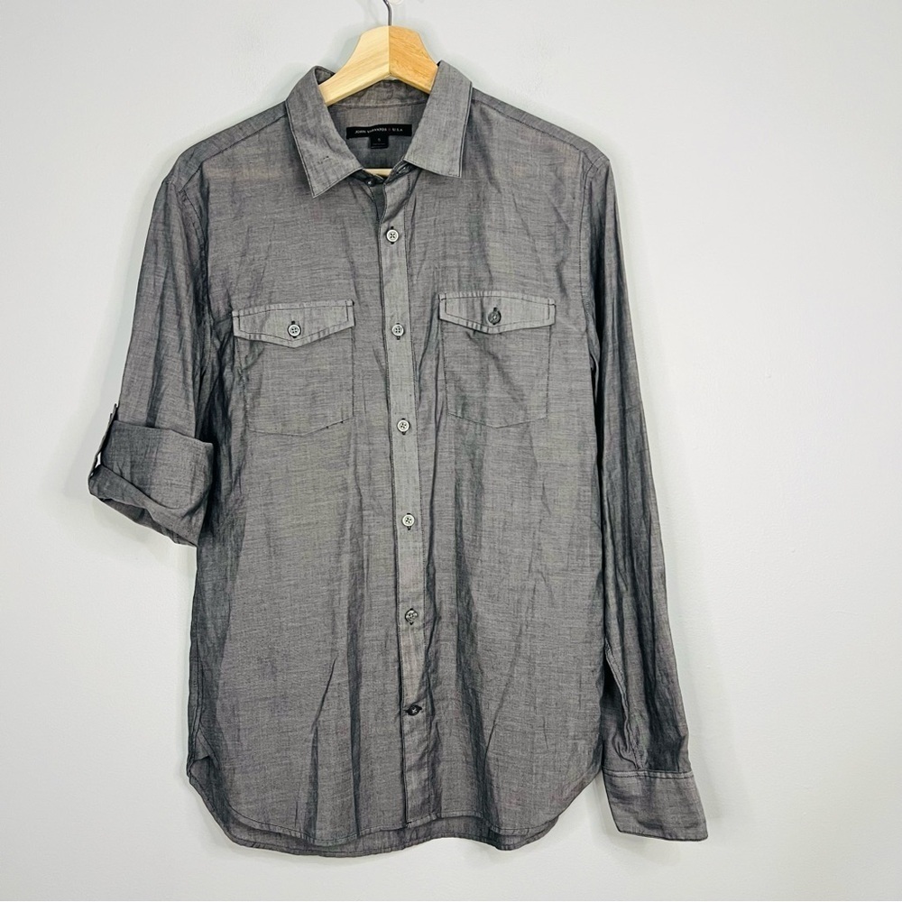 John Varvatos Gray Casual Utility Button Up Shirt Small
